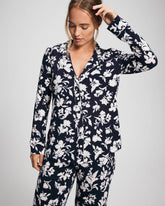 Long-Sleeve Printed Notch Collar Pajama Top - SERENITY PETALS NAVY | Soma Women