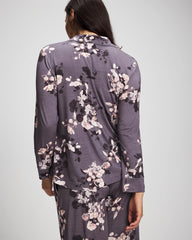 Long-Sleeve Printed Notch Collar Pajama Top - FLORAL DREAMS GRAY | Soma Women