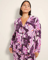 Long-Sleeve Printed Notch Collar Pajama Top - COURTING CRANES BLKBRY | Soma Women