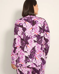 Long-Sleeve Printed Notch Collar Pajama Top - COURTING CRANES BLKBRY | Soma Women
