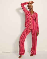 Long-Sleeve Printed Notch Collar Pajama Top - ASPEN STRIPE RED | Soma Women