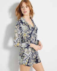 Long-Sleeve Printed Notch Collar Pajama Top - STYLISH PAISLEY NAVY | Soma Women