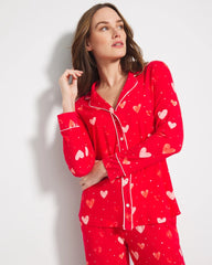Long-Sleeve Printed Notch Collar Pajama Top - LOVELY HEART RED | Soma Women