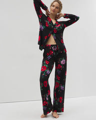 Long-Sleeve Printed Notch Collar Pajama Top - RHAPSODY FLORA BLACK | Soma Women