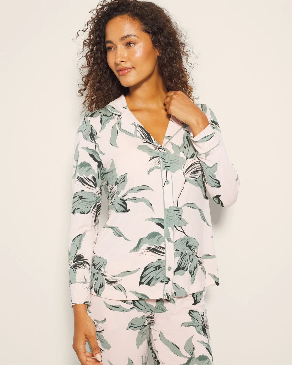 Long-Sleeve Printed Notch Collar Pajama Top - BLOOM BREEZE G SEPIA ROSE | Soma Women