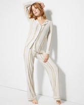 Long-Sleeve Printed Notch Collar Pajama Top - SUMMIT STRIPE CHAMPAGNE | Soma Women