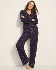 Long-Sleeve Printed Notch Collar Pajama Top - READY TO GLOW NAVY | Soma Women