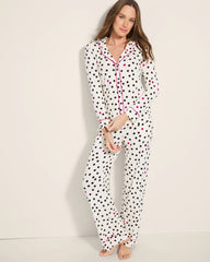 Long-Sleeve Printed Notch Collar Pajama Top - FANCIFUL DOT CHAMPAGNE | Soma Women