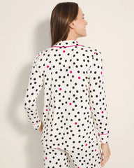 Long-Sleeve Printed Notch Collar Pajama Top - FANCIFUL DOT CHAMPAGNE | Soma Women