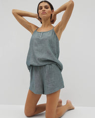 Cotton Gauze Pajama Shorts - DARK SEA CROSSDYE | Soma Women