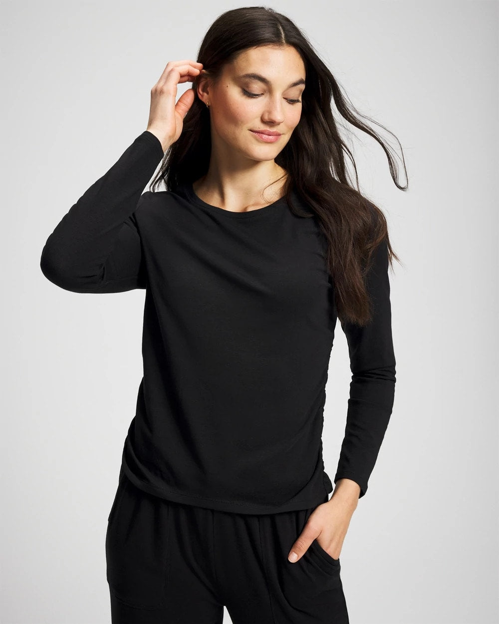Ruched Long Sleeve Pajama Tee - BLACK | Soma Women
