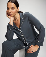 Long-Sleeve Notch Collar Pajama Top - PETROL | Soma Women