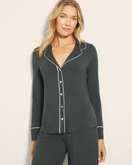 Long-Sleeve Notch Collar Pajama Top - DARK EVERGLADE | Soma Women