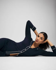 Long-Sleeve Notch Collar Pajama Top - NIGHTFALL NAVY | Soma Women