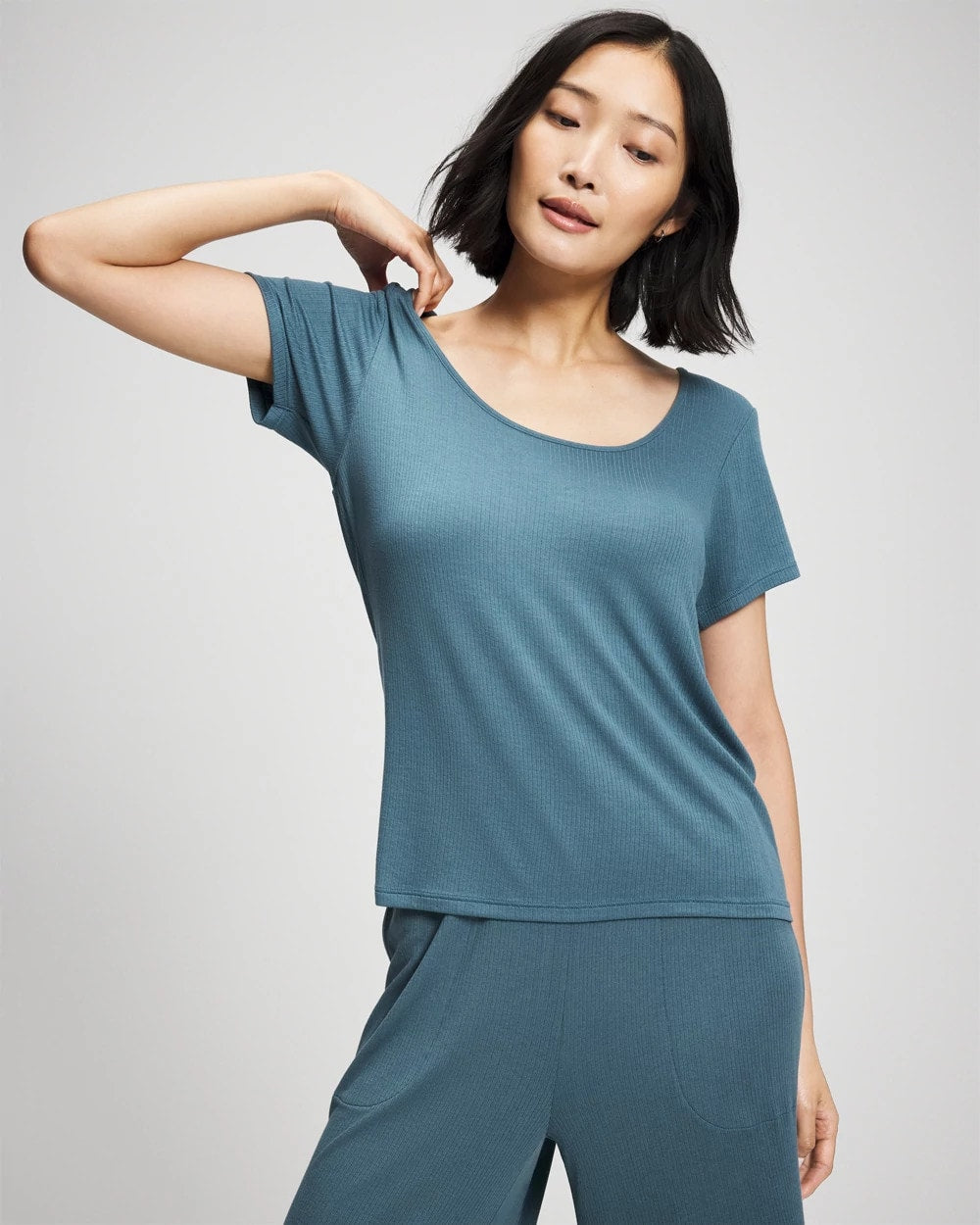 Lightweight Rib Knit Short Sleeve Pajama Tee - TAPESTRY | Soma Women