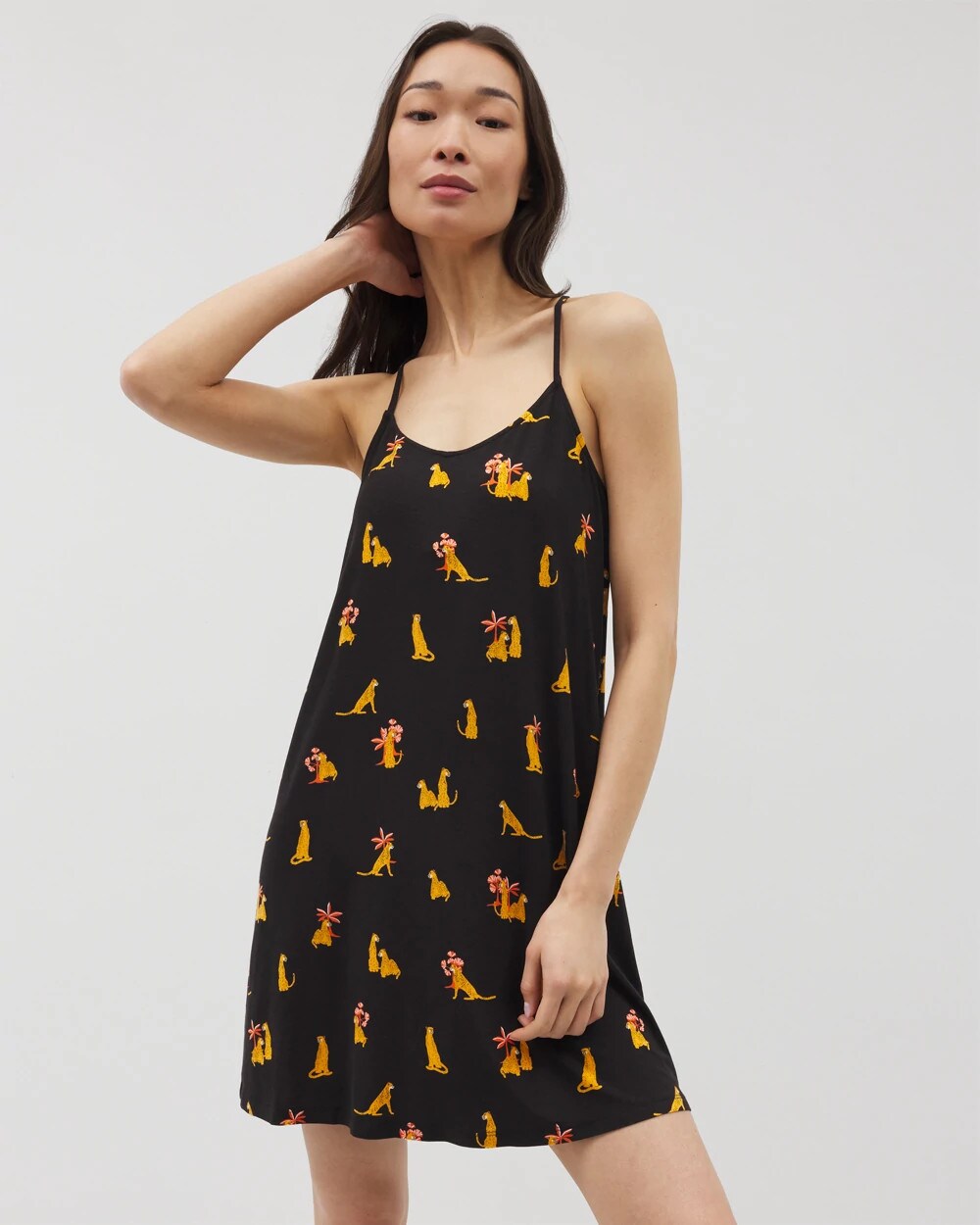 Strappy Sleepshirt - FELINE FUN MID BLK | Soma Women