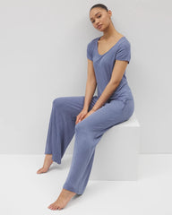 Lightweight Rib Knit Wide Leg Pajama Pants - HEATHER DUSK | Soma Women
