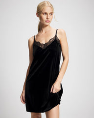 Velvet Lace Trim Chemise - BLACK | Soma Women