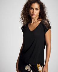 Short Sleeve Lace Pajama Tee - BLACK | Soma Women