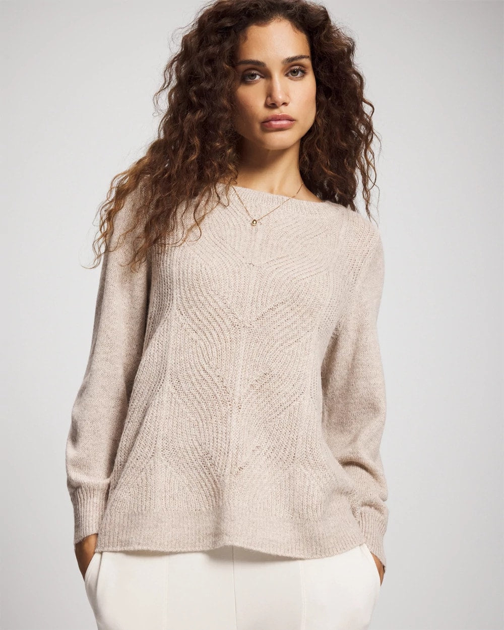 Shimmer Cable Knit Sweater - HEATHER SHELL | Soma Women