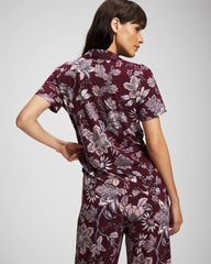 Piped Short Sleeve Notch Collar Pajama Top - PAISLEY SPLENDOR PLUM | Soma Women