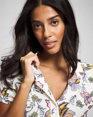 Piped Short Sleeve Notch Collar Pajama Top - PAISLEY SPLENDOR CHAMP | Soma Women