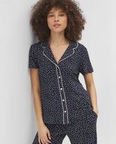 Piped Short Sleeve Notch Collar Pajama Top - DOT OBSESSED NAVY | Soma Women