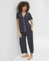 Piped Short Sleeve Notch Collar Pajama Top - DOT OBSESSED NAVY | Soma Women