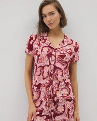 Piped Short Sleeve Notch Collar Pajama Top - KASHMIR PAISLEY KISS | Soma Women