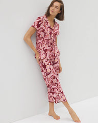 Piped Short Sleeve Notch Collar Pajama Top - KASHMIR PAISLEY KISS | Soma Women