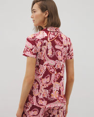 Piped Short Sleeve Notch Collar Pajama Top - KASHMIR PAISLEY KISS | Soma Women