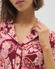 Piped Short Sleeve Notch Collar Pajama Top - KASHMIR PAISLEY KISS | Soma Women