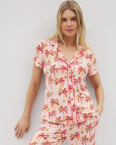 Piped Short Sleeve Notch Collar Pajama Top - SHAKE YOUR PALM PALMS P | Soma Women