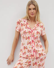 Piped Short Sleeve Notch Collar Pajama Top - SHAKE YOUR PALM PALMS P | Soma Women