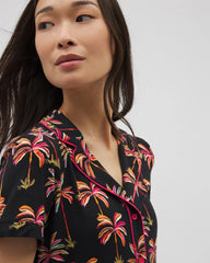 Piped Short Sleeve Notch Collar Pajama Top - SHAKE YOUR PALM PALMS BLK | Soma Women