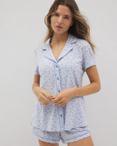 Piped Short Sleeve Notch Collar Pajama Top - MERRY DOT OCEAN AIR | Soma Women