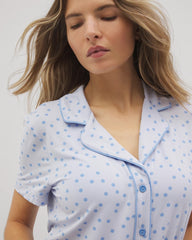 Piped Short Sleeve Notch Collar Pajama Top - MERRY DOT OCEAN AIR | Soma Women