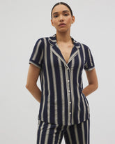 Piped Short Sleeve Notch Collar Pajama Top - HAMPTON STRIPE NA CHAMP | Soma Women