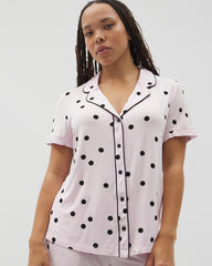 Piped Short Sleeve Notch Collar Pajama Top - CHEERFUL DOT B SUGAR | Soma Women