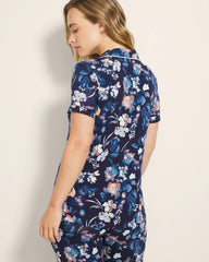 Piped Short Sleeve Notch Collar Pajama Top - PHANTOM FLORAL NAVY | Soma Women