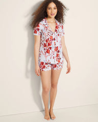 Piped Short Sleeve Notch Collar Pajama Top - FORAGED FLORAL BLUE MIST | Soma Women