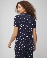 Piped Short Sleeve Notch Collar Pajama Top - MERRY DOT G NAVY/IVORY | Soma Women