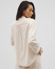 Beach Cotton Long Sleeve Button-Up - PALE SAND STRIPE | Soma Women