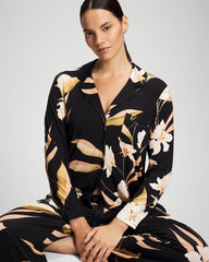 Long-Sleeve Notch Collar Pajama Top - MYSTIC BLOOMS BLACK MID | Soma Women