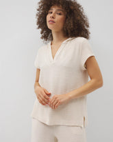 Crinkle Knit Short Sleeve V-Neck Hoodie - PARCHMENT | Soma Women
