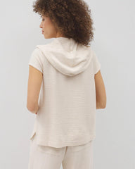 Crinkle Knit Short Sleeve V-Neck Hoodie - PARCHMENT | Soma Women
