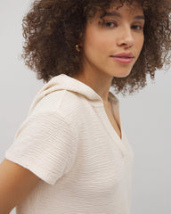 Crinkle Knit Short Sleeve V-Neck Hoodie - PARCHMENT | Soma Women
