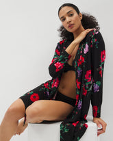 Long-Sleeve Short Robe - RHAPSODY FLORA BLACK | Soma Women