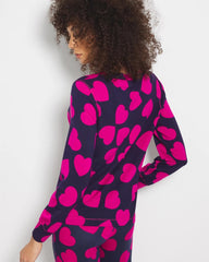 Long-Sleeve V-Neck Pajama Top - LOVE STRUCK NAVY | Soma Women