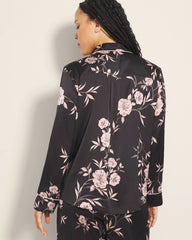 Long-Sleeve Notch Collar Pajama Top - NOSTALGIA FLORA BLACK | Soma Women